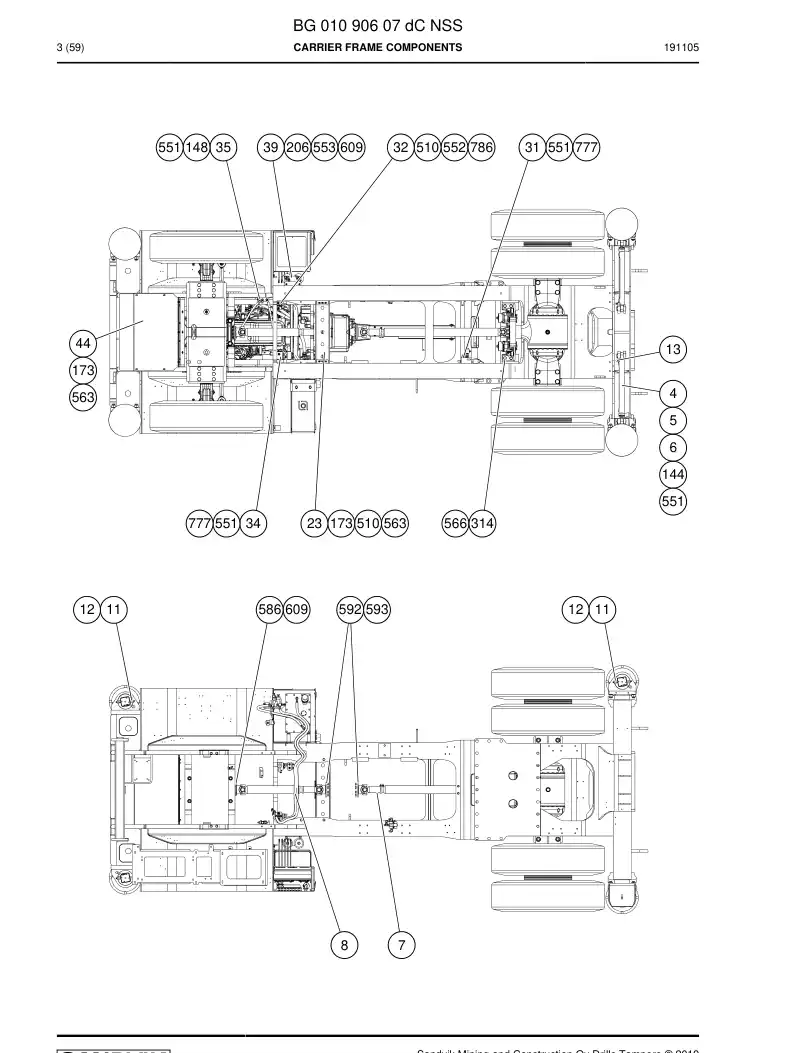 BG01090607d BG 010 906 07d Carrier frame components - Sandvik Technical Drawing