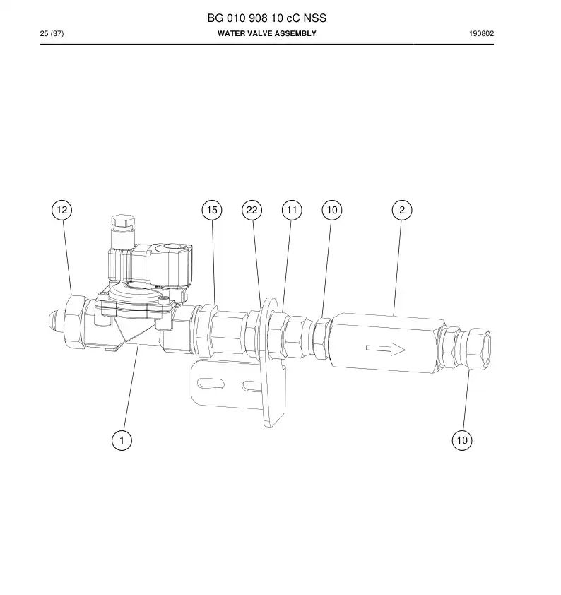 BG01090810c BG 010 908 10c Water Valve Assembly - Sandvik Technical Drawing