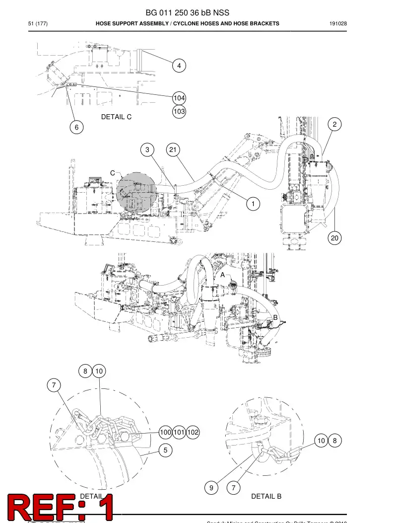 BG01090850a BG 010 908 50a Support, Hose - Sandvik Technical Drawing