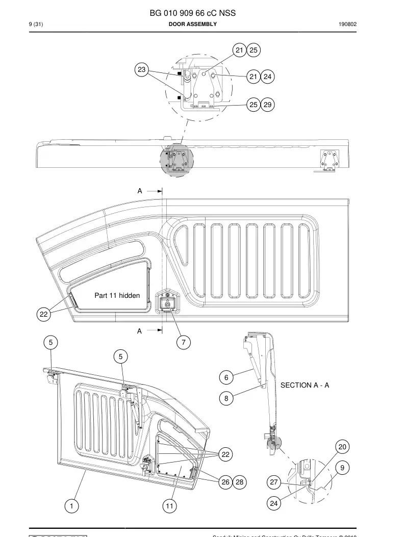 BG01090966c BG 010 909 66c Door Assembly - Sandvik Technical Drawing