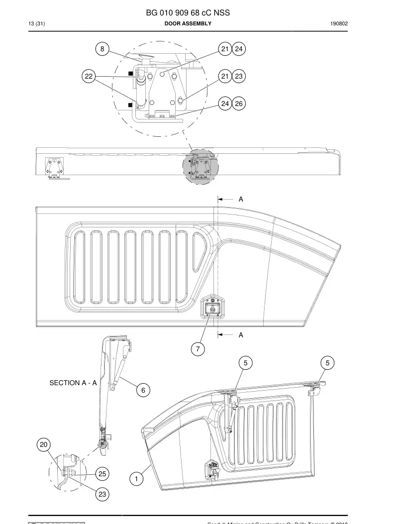 BG01090968c BG 010 909 68c Door Assembly - Sandvik Technical Drawing