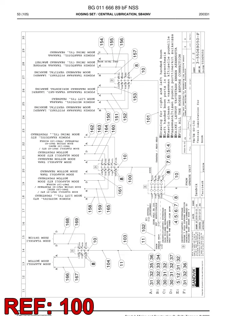 BG01094244a BG 010 942 44a Hose Assembly, Hydraulic - Sandvik Technical Drawing