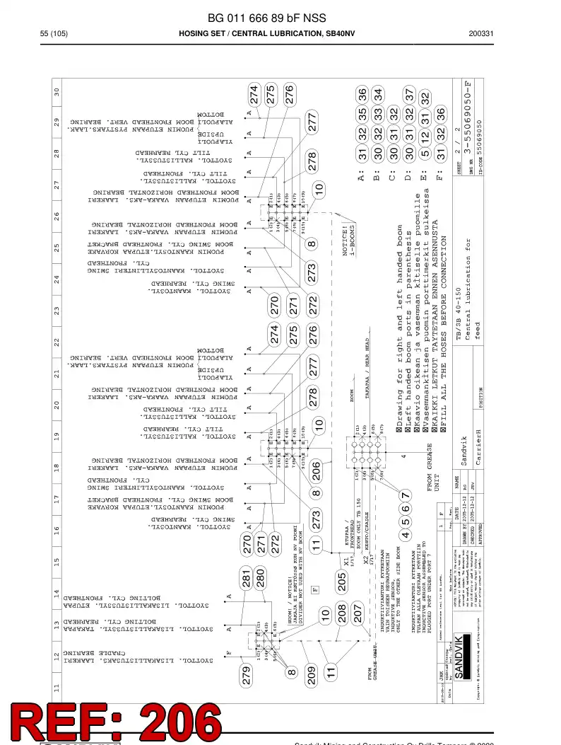 BG01094290a BG 010 942 90a Hose Assembly, Hydraulic - Sandvik Technical Drawing