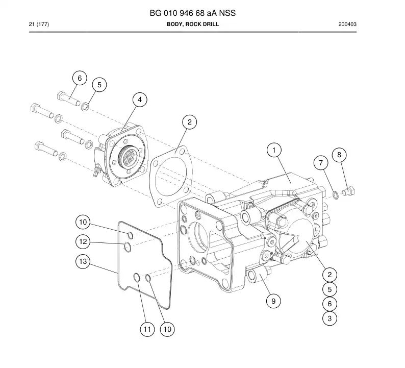 BG01094668a BG 010 946 68a Body, Rock Drill - Sandvik Technical Drawing