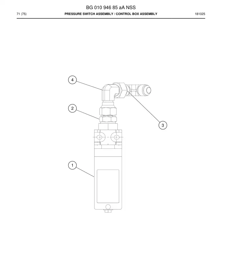 BG01094685a BG 010 946 85a Pressure Switch Assembly - Sandvik Technical Drawing