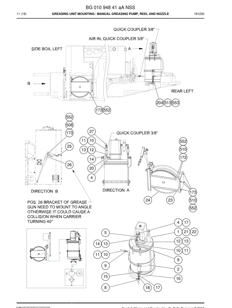 BG01094841a BG 010 948 41a Greasing Unit mounting - Sandvik Technical Drawing
