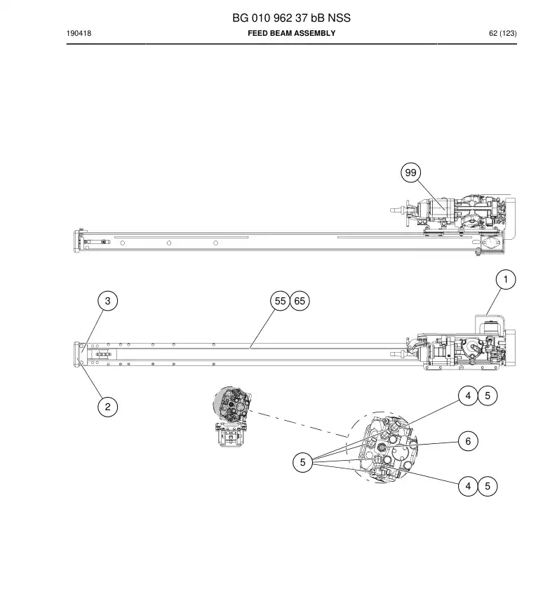 BG01096237b BG 010 962 37b Feed Beam Assembly - Sandvik Technical Drawing
