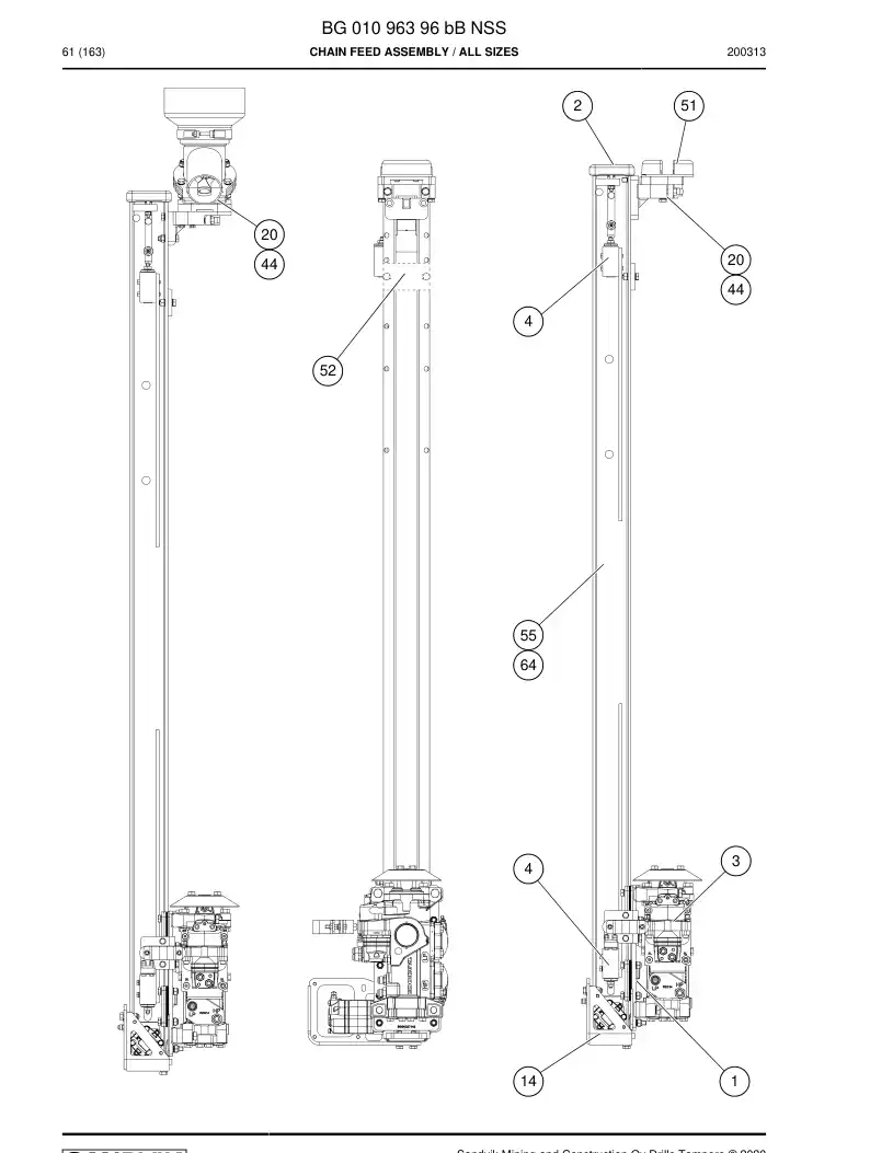 BG01096396b BG 010 963 96b Chain Feed Assembly - Sandvik Technical Drawing