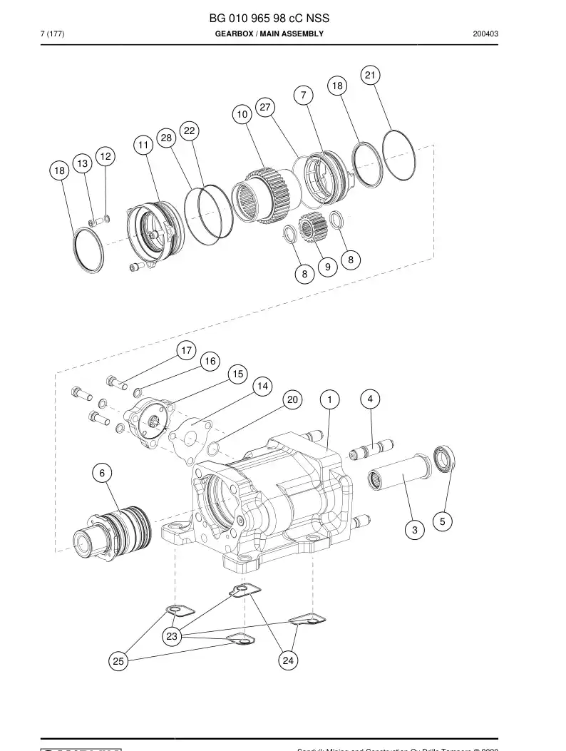 BG01096598c BG 010 965 98c Gearbox - Sandvik Technical Drawing