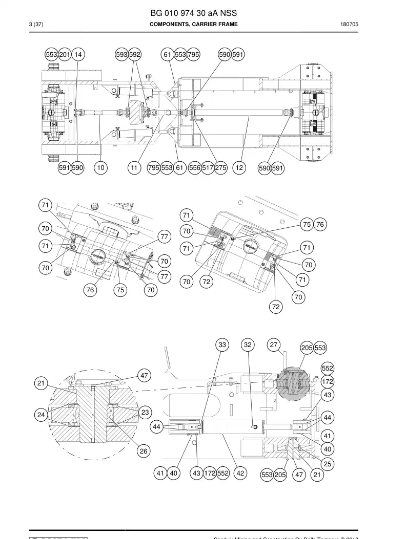 BG01097430a BG 010 974 30a Components, Carrier Frame - Sandvik Technical Drawing