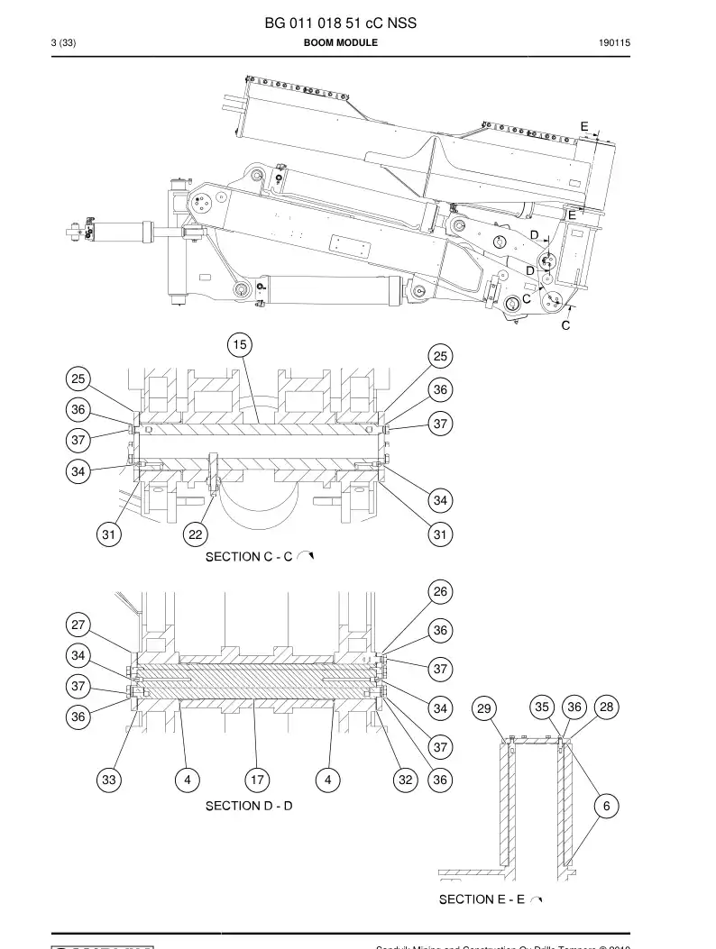 BG01101851d BG 011 018 51d Boom Module - Sandvik Technical Drawing
