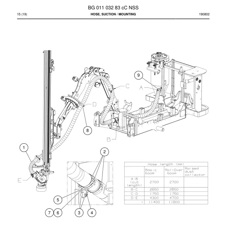 BG01103283c BG 011 032 83c Hose, Suction - Sandvik Technical Drawing