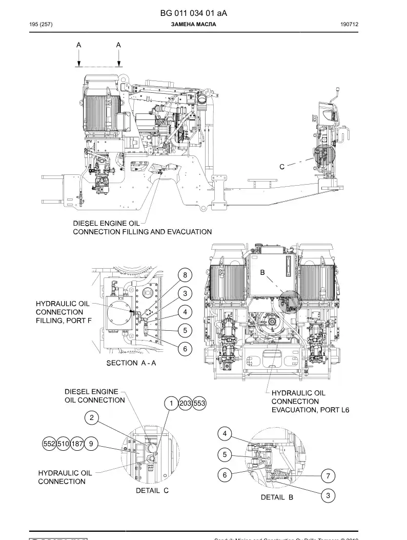 BG01103401a BG 011 034 01a Oil Change - Sandvik Technical Drawing