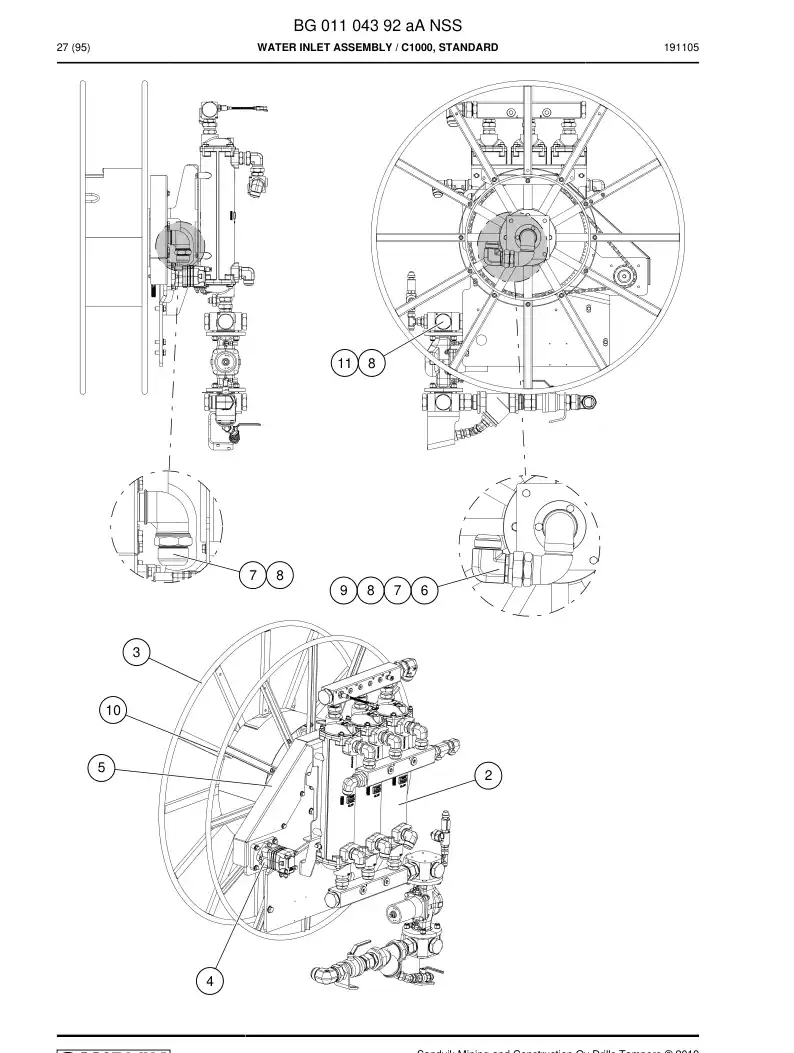 BG01104392a BG 011 043 92a Water Inlet Assembly - Sandvik Technical Drawing