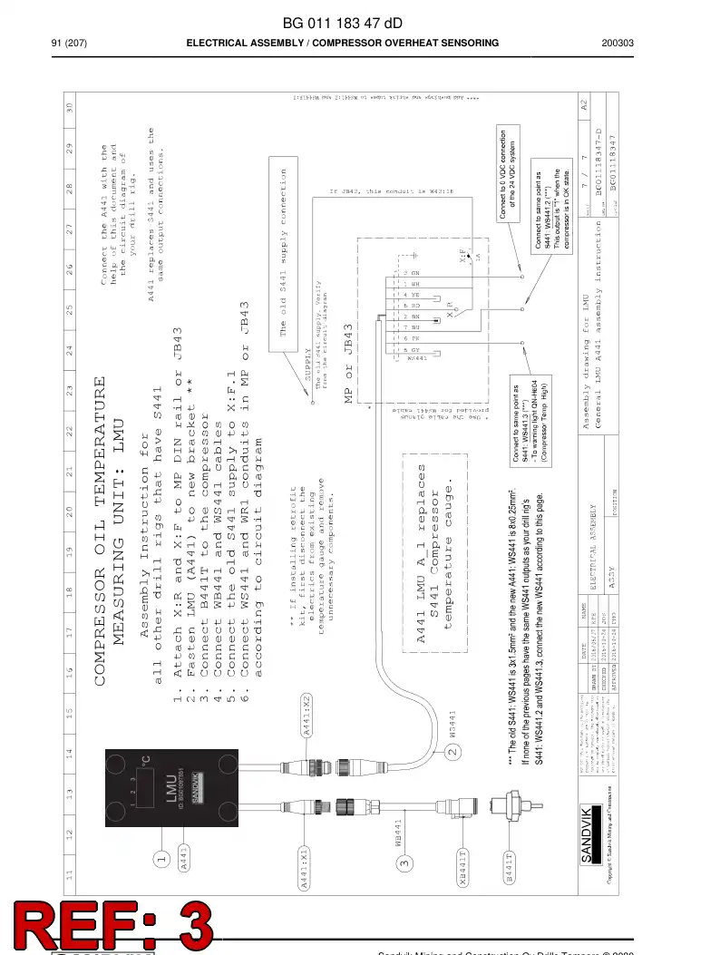 BG01106191a BG 011 061 91a CABLE, CONECTOR MACHO PRECABLEADO - Sandvik Technical Drawing