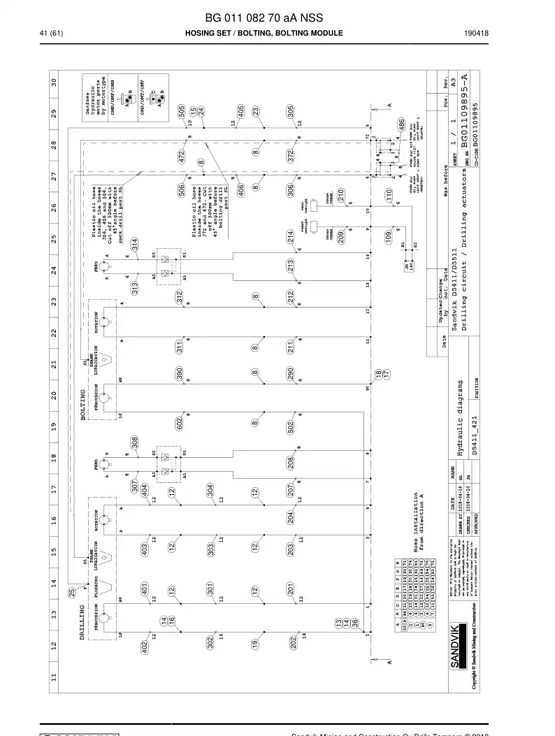 BG01108270a BG 011 082 70a Hosing Set - Sandvik Technical Drawing