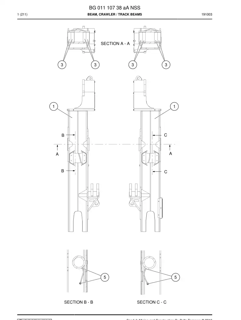 BG01110738a BG 011 107 38a Beam, Crawler - Sandvik Technical Drawing