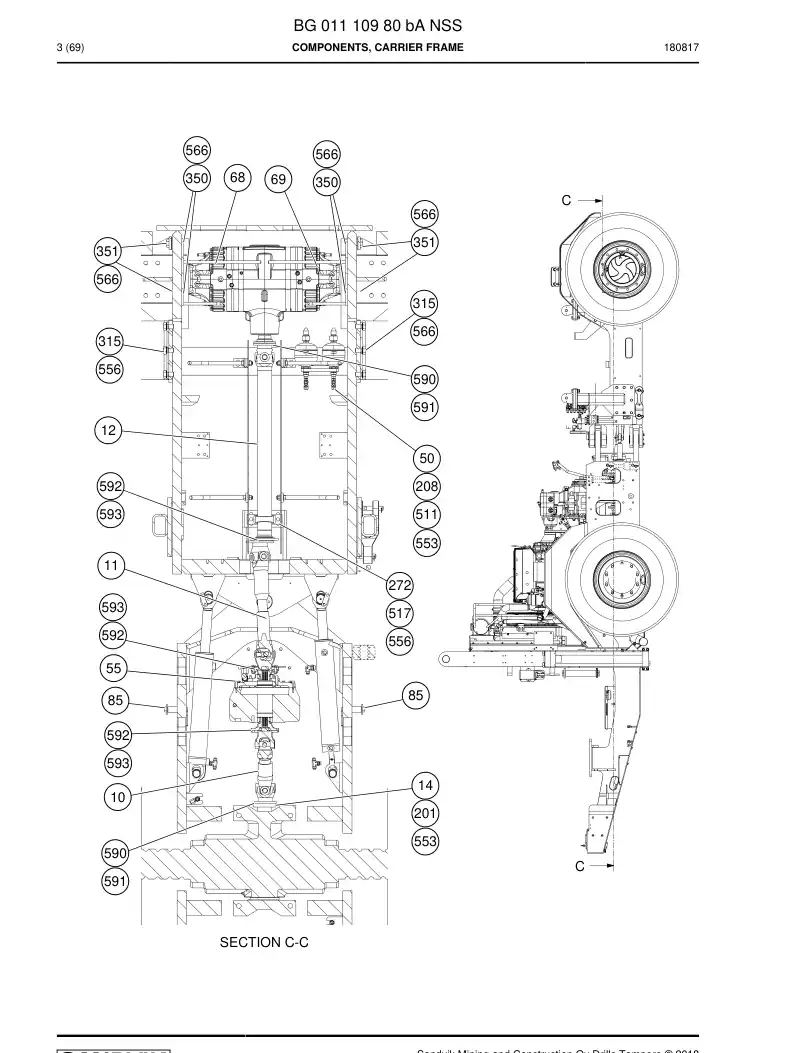 BG01110980b BG 011 109 80b Components, Carrier Frame - Sandvik Technical Drawing