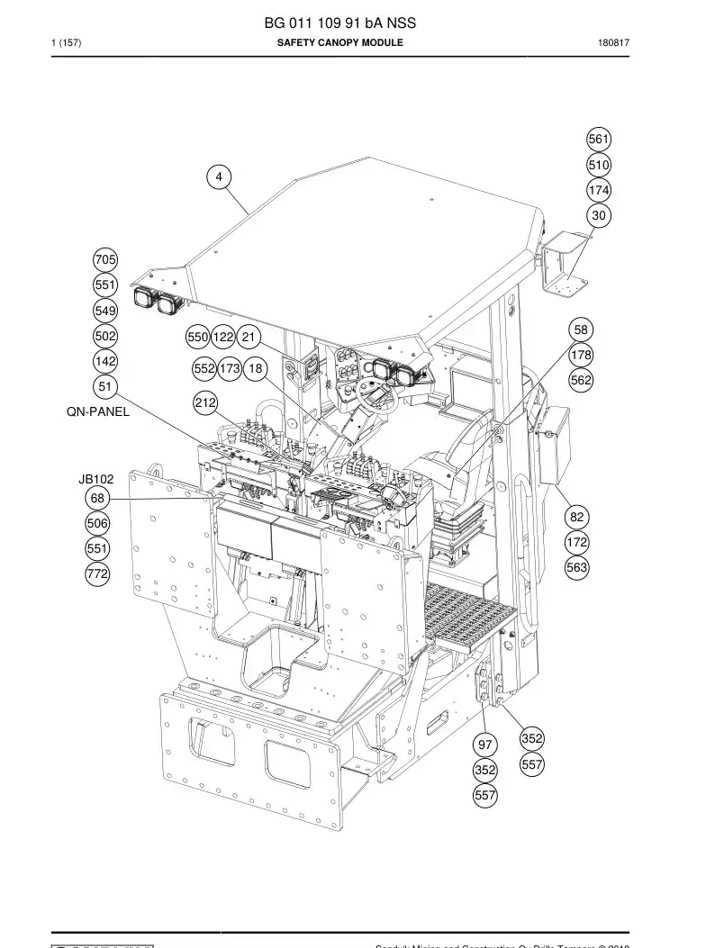 BG01110991b BG 011 109 91b Safety canopy module - Sandvik Technical Drawing