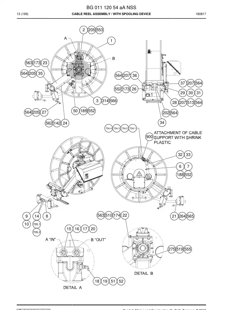 BG01112054a BG 011 120 54a Cable Reel Assembly - Sandvik Technical Drawing