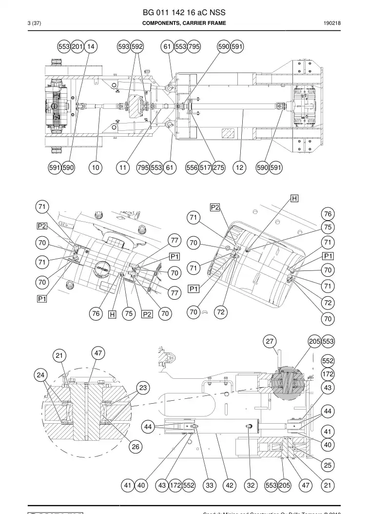 BG01114216a BG 011 142 16a Components, Carrier Frame - Sandvik Technical Drawing