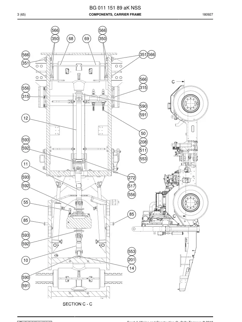 BG01115189a BG 011 151 89a Components, Carrier Frame - Sandvik Technical Drawing