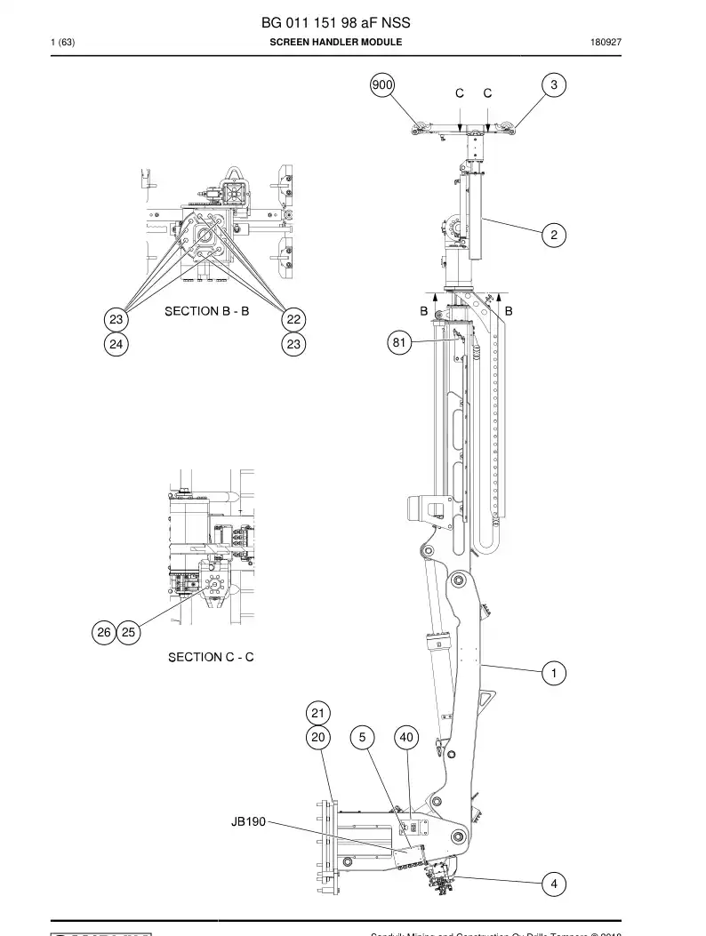 BG01115198a BG 011 151 98a Screen handler module - Sandvik Technical Drawing