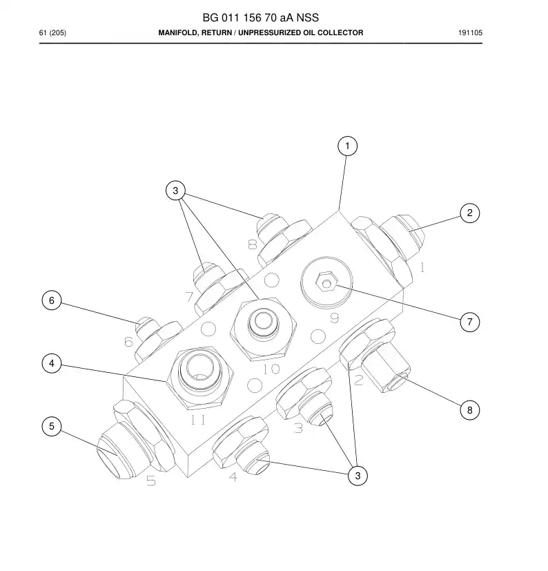 BG01115670a BG 011 156 70a Manifold, Return - Sandvik Technical Drawing