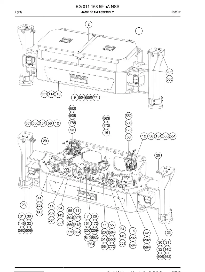 BG01116859a BG 011 168 59a Jack Beam Assembly - Sandvik Technical Drawing