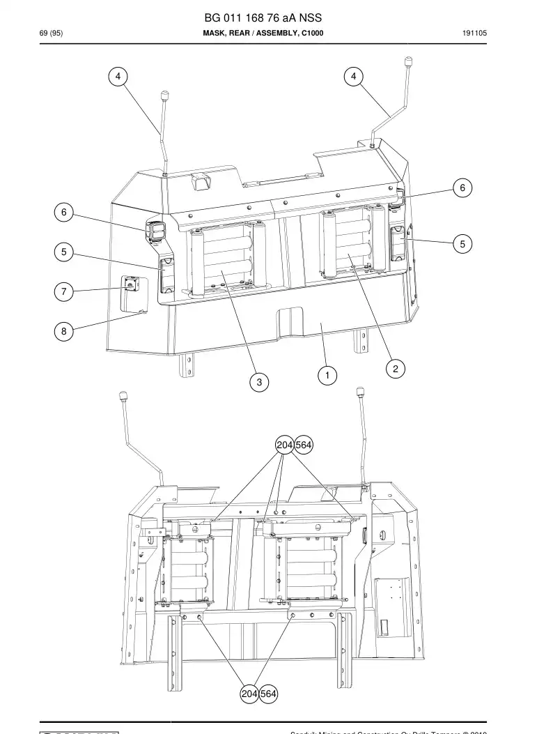 BG01116876a BG 011 168 76a Mask, Rear - Sandvik Technical Drawing