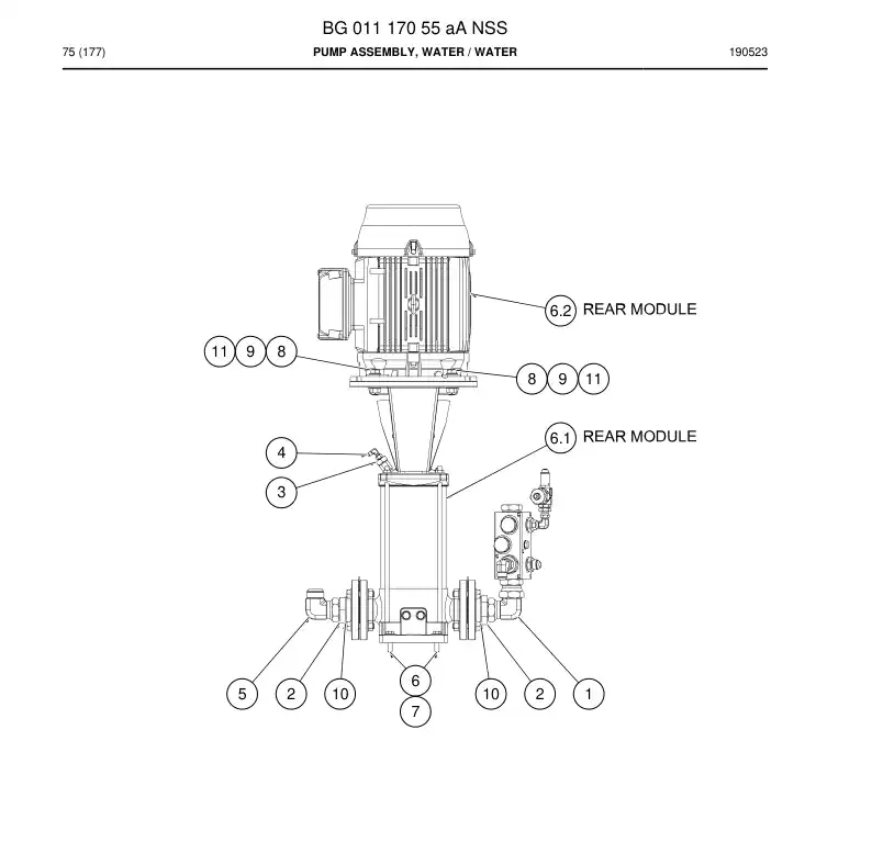 BG01117055a BG 011 170 55a Pump Assembly, Water - Sandvik Technical Drawing