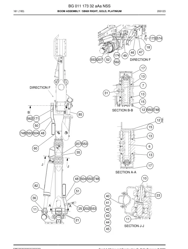 BG01117332a BG 011 173 32a Boom Assembly - Sandvik Technical Drawing