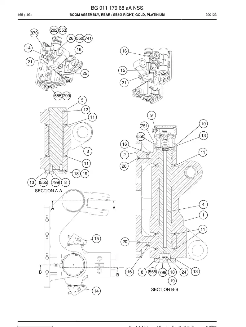 BG01117968a BG 011 179 68a Boom Assembly, Rear - Sandvik Technical Drawing