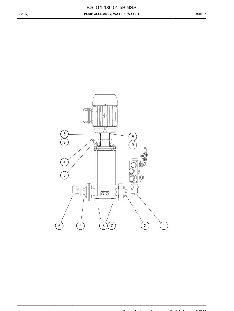 BG01118001b BG 011 180 01b Pump Assembly, Water - Sandvik Technical Drawing