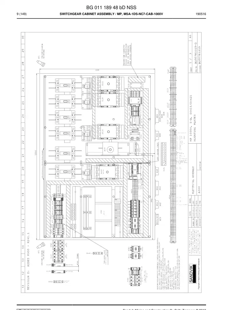BG01118948b BG 011 189 48b Switchgear Cabinet Assembly - Sandvik Technical Drawing