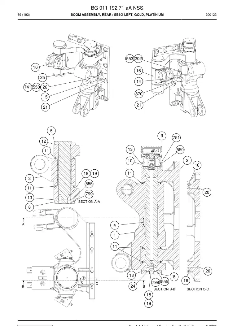 BG01119271a BG 011 192 71a Boom Assembly, Rear - Sandvik Technical Drawing