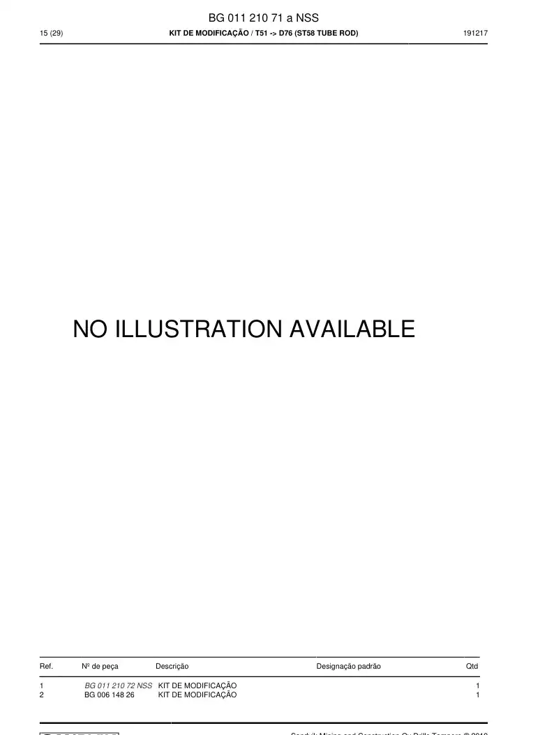 BG01121071a BG 011 210 71a KIT DE MODIFICAO - Sandvik Technical Drawing