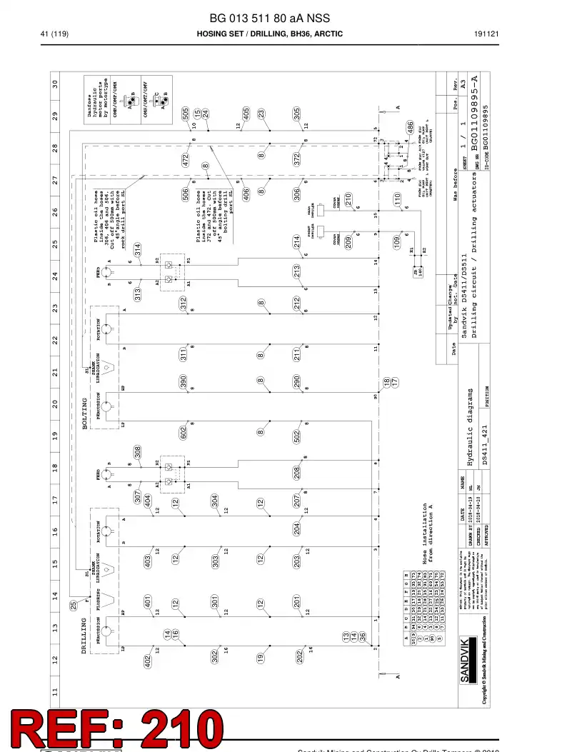 BG01121305a BG 011 213 05a Hose Assembly - Sandvik Technical Drawing