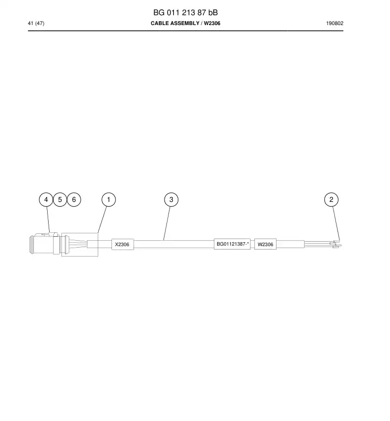 BG01121387b BG 011 213 87b Cable Assembly - Sandvik Technical Drawing