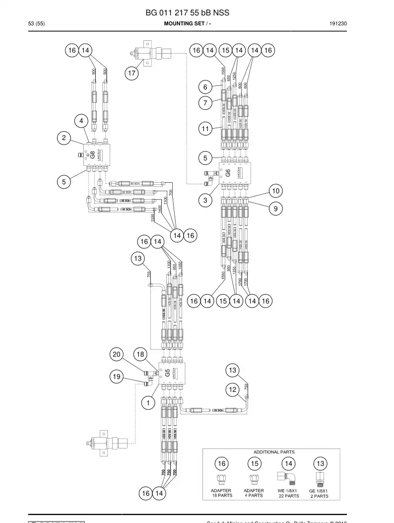 BG01121755b BG 011 217 55b Mounting Set - Sandvik Technical Drawing