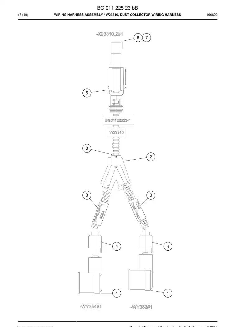 BG01122523b BG 011 225 23b Wiring Harness Assembly - Sandvik Technical Drawing