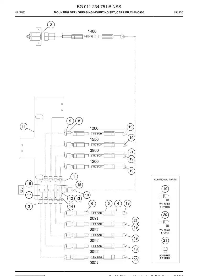 BG01123475b BG 011 234 75b Mounting Set - Sandvik Technical Drawing