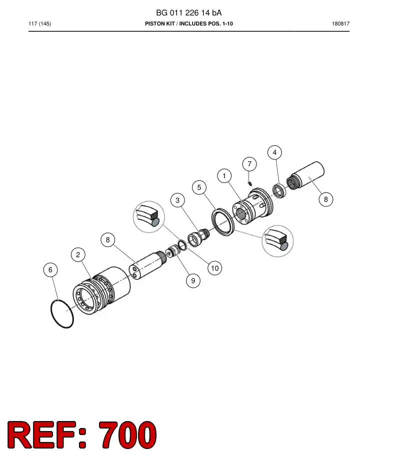 BG01123799a BG 011 237 99a Hydraulic PISTON Kit - Sandvik Technical Drawing