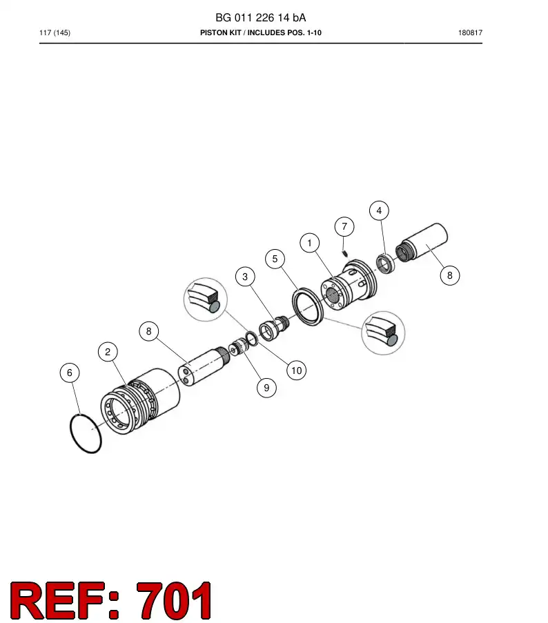 BG01123801a BG 011 238 01a KIT DE PISTN SECUNDARIO - Sandvik Technical Drawing
