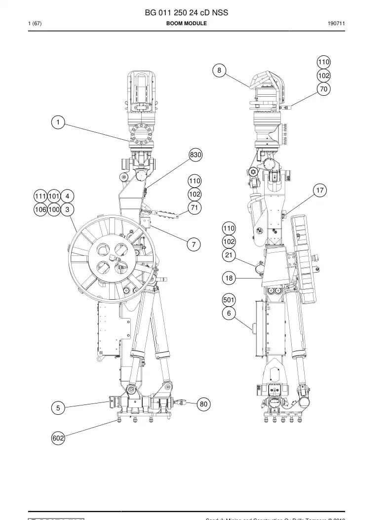 BG01125024c BG 011 250 24c Boom Module - Sandvik Technical Drawing