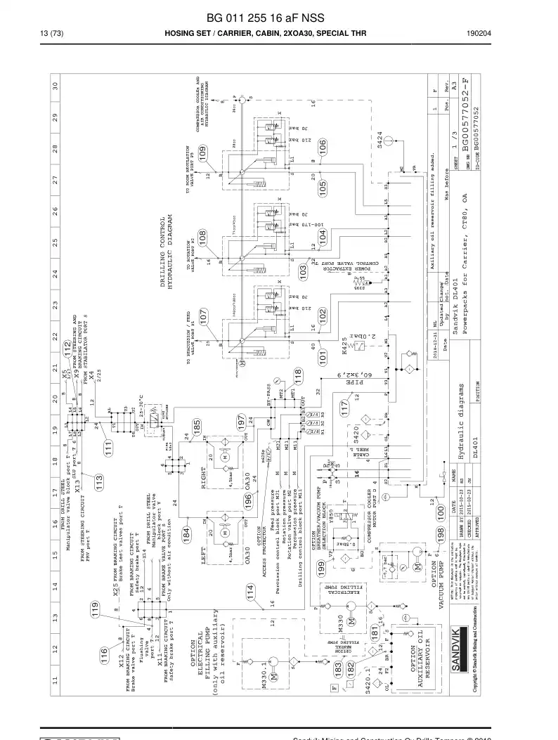 BG01125516a BG 011 255 16a HOSE SET - Sandvik Technical Drawing