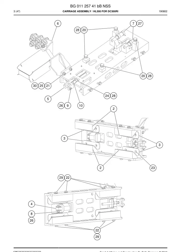 BG01125741b BG 011 257 41b Carriage Assembly - Sandvik Technical Drawing
