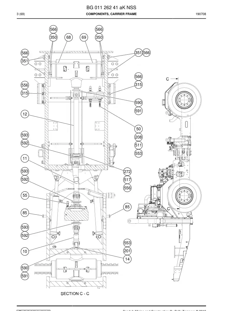 BG01126241a BG 011 262 41a Components, Carrier Frame - Sandvik Technical Drawing