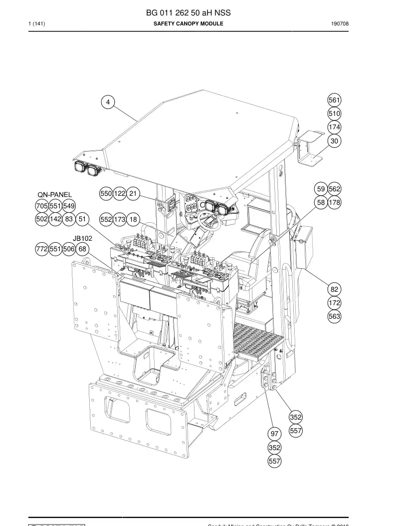 BG01126250a BG 011 262 50a Safety canopy module - Sandvik Technical Drawing