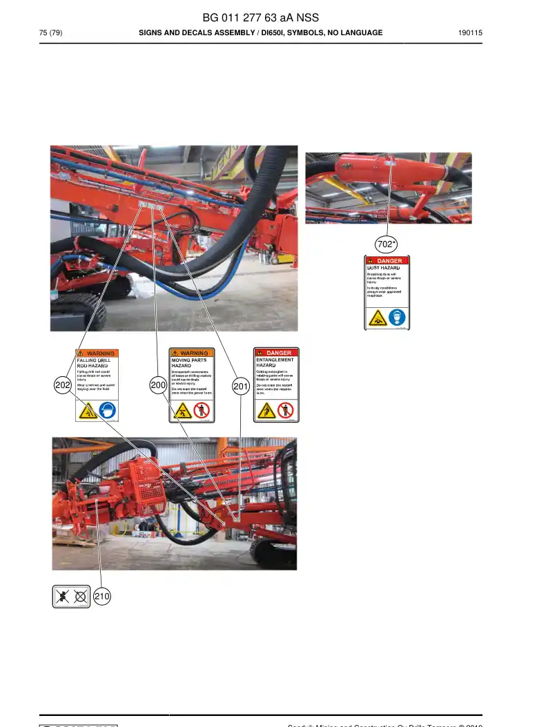 BG01127763a BG 011 277 63a Signs And Decals Assembly - Sandvik Technical Drawing